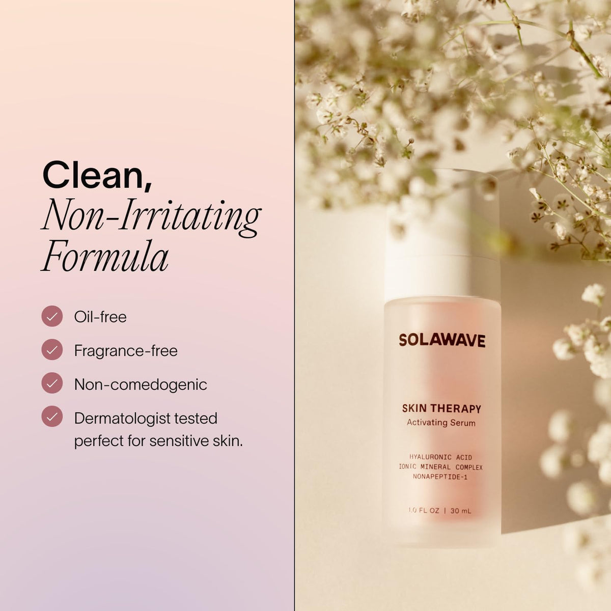 Solawave label showing certifications emphasizing dermatologist-tested formula
