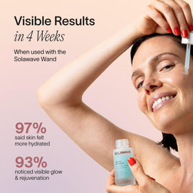 Solawave serum paired with LED wand showing optimized device contact and treatment prep