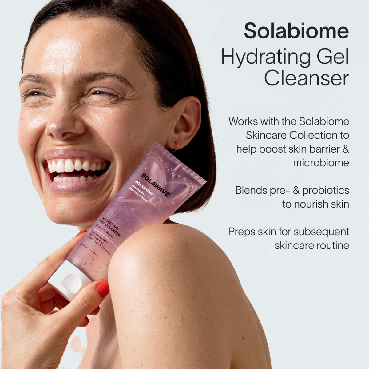 Solawave pump dispensing gel cleanser for controlled, mess-free application