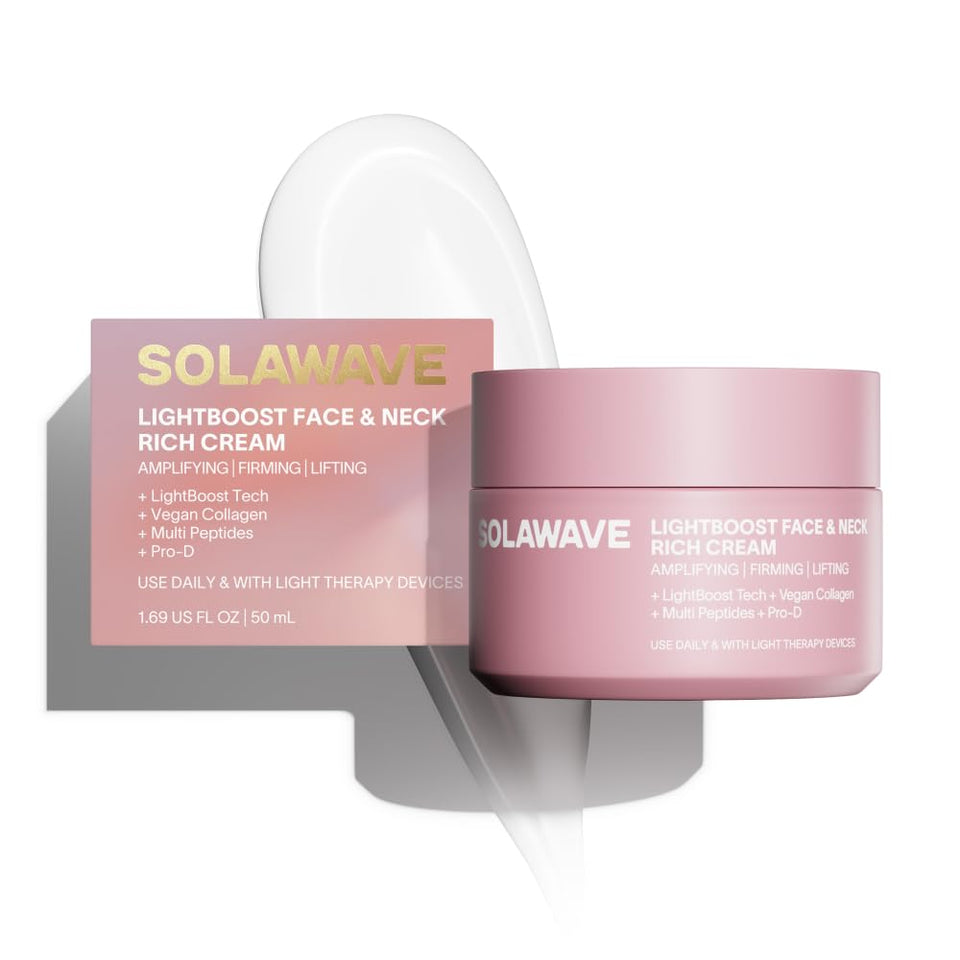 Solawave jar front view showing clean packaging and premium moisturizer benefit