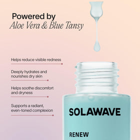 Solawave bottle on bathroom shelf suggesting routine convenience benefit