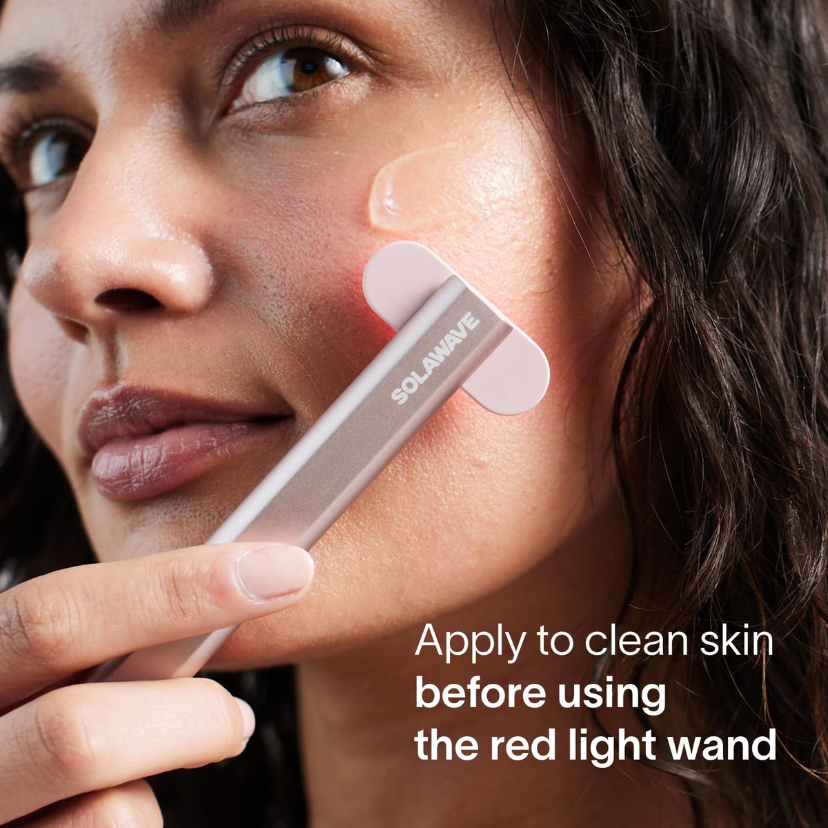 Solawave serum being used with a red light wand, demonstrates improved device glide and contact