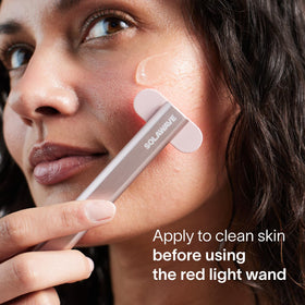 Solawave serum being used with a red light wand, demonstrates improved device glide and contact