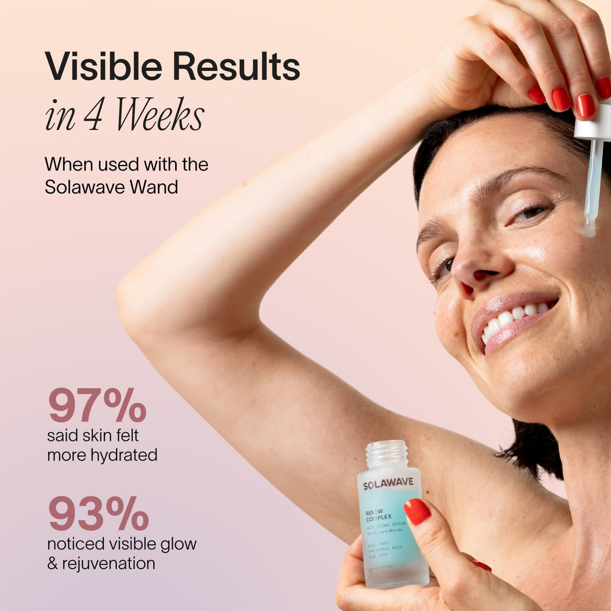 Solawave serum used with LED wand showing smooth glide benefit