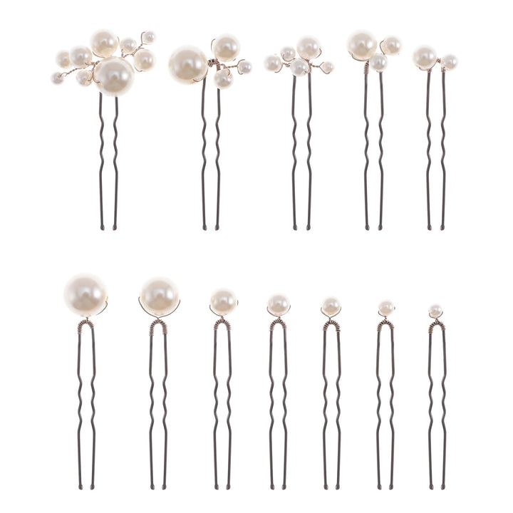 SOLENY front view of boxed 12 pearl hair pins showing complete set benefit