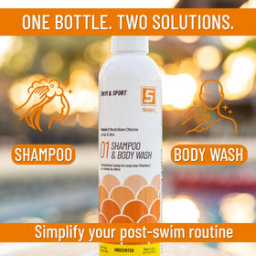 Solpri bottle on poolside towel showing swim hair recovery lifestyle benefit