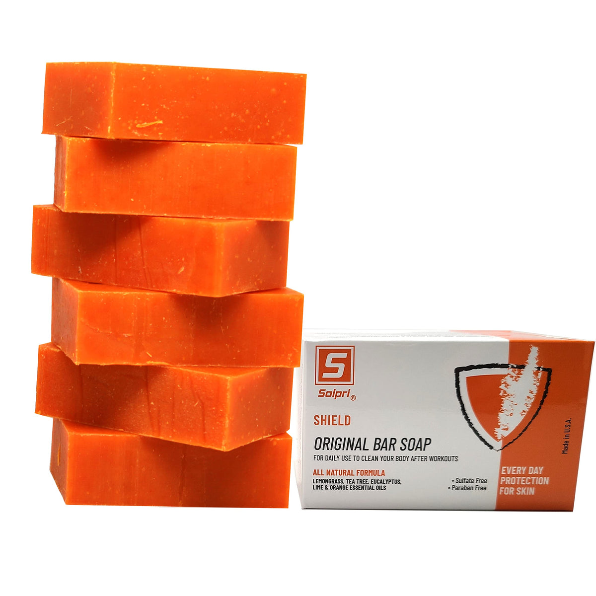 Solpri Shield front packaging showing six boxed soap bars and clean branding