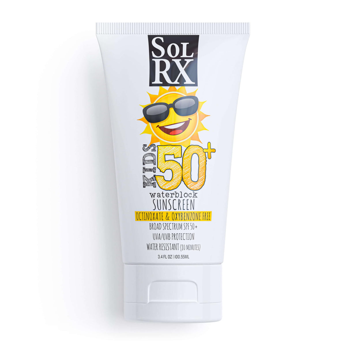 SolRX front packaging showing SPF 50 and reef-safe benefit