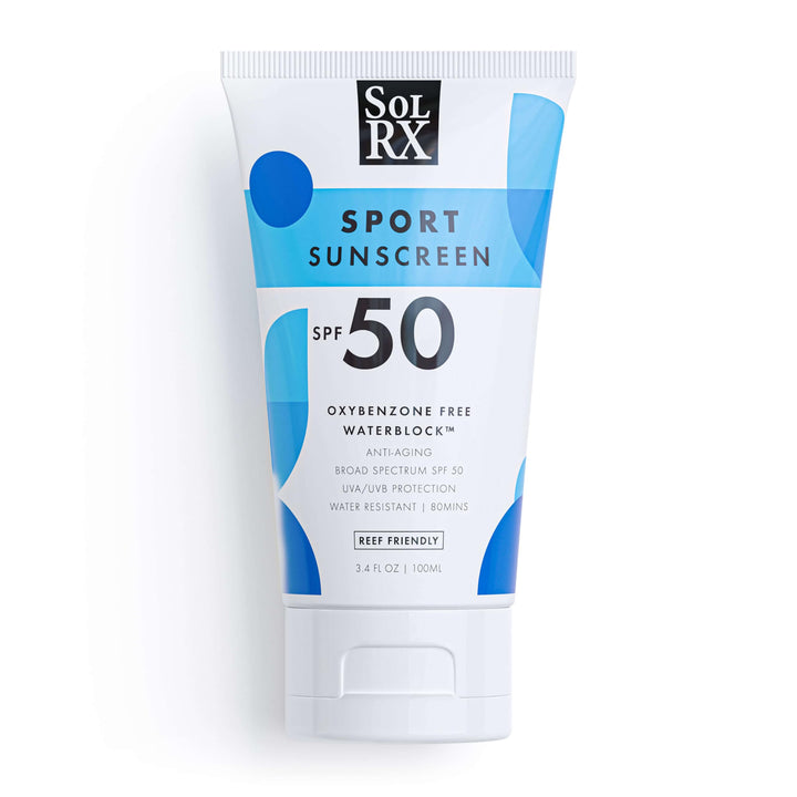 SolRX front packaging showing SPF 50 and sport use benefits