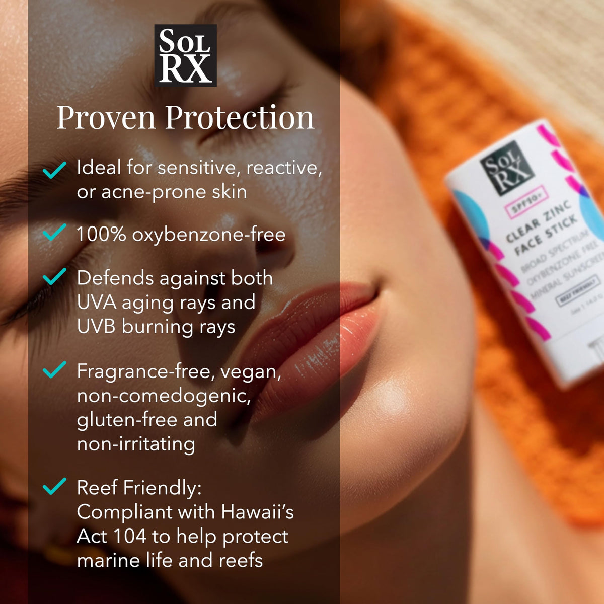 SolRX zinc stick texture close-up illustrating smooth non-greasy glide