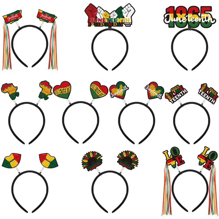 Solsew front view of ten Juneteenth headbands showing festive variety and easy gifting