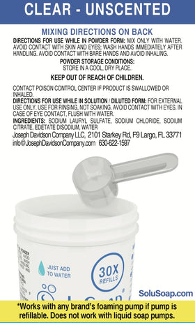 SoluSoap refill jar on a bathroom counter, brand promoting sustainable routine