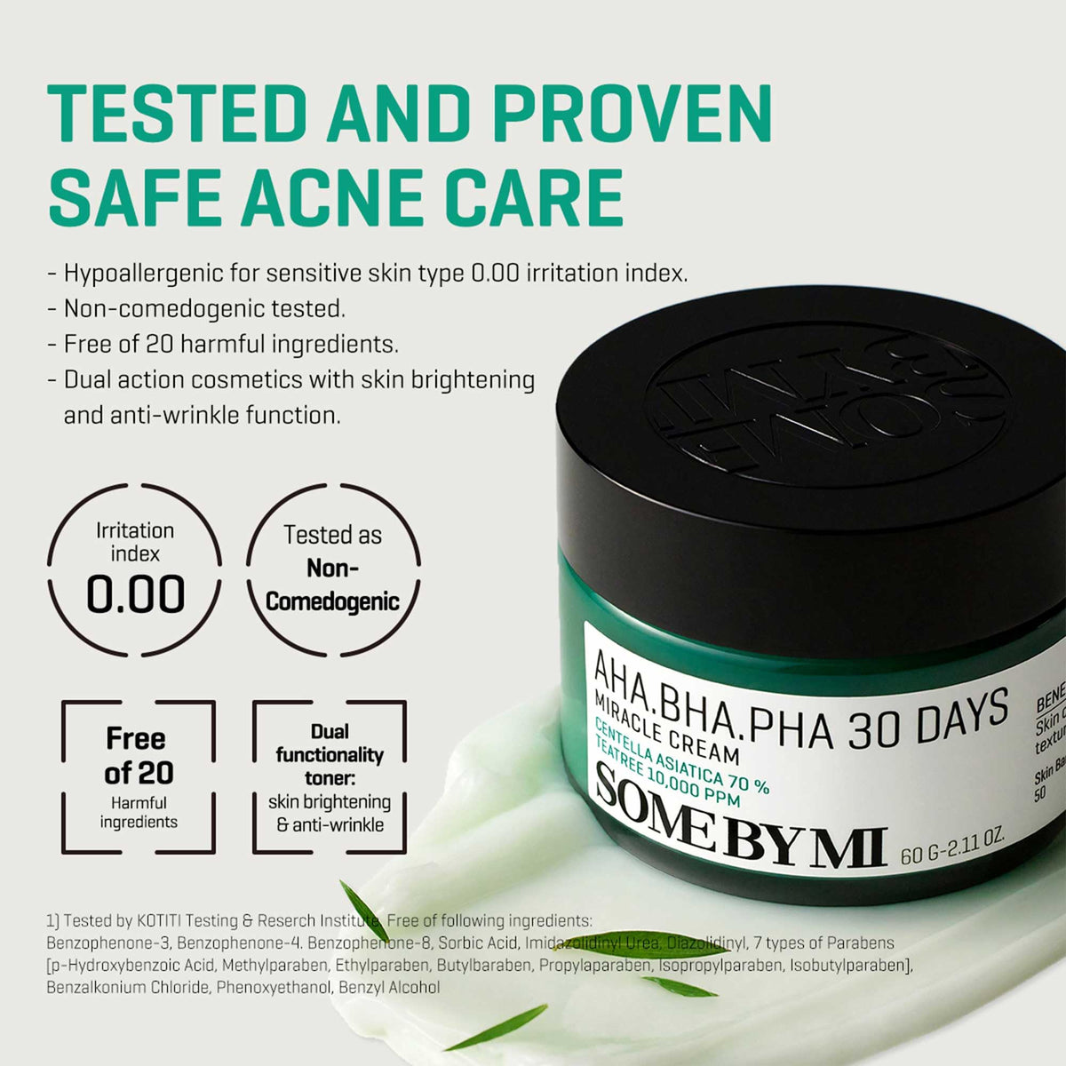SOME BY MI ingredients label closeup highlighting centella and acids