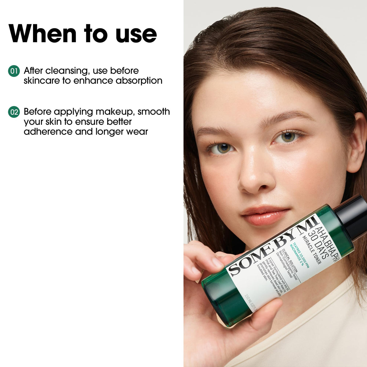 SOME BY MI label closeup showing active concentrations and calming Truecica