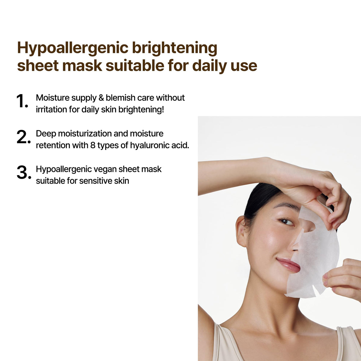SOME BY MI model applying sheet mask for instant glowing skin