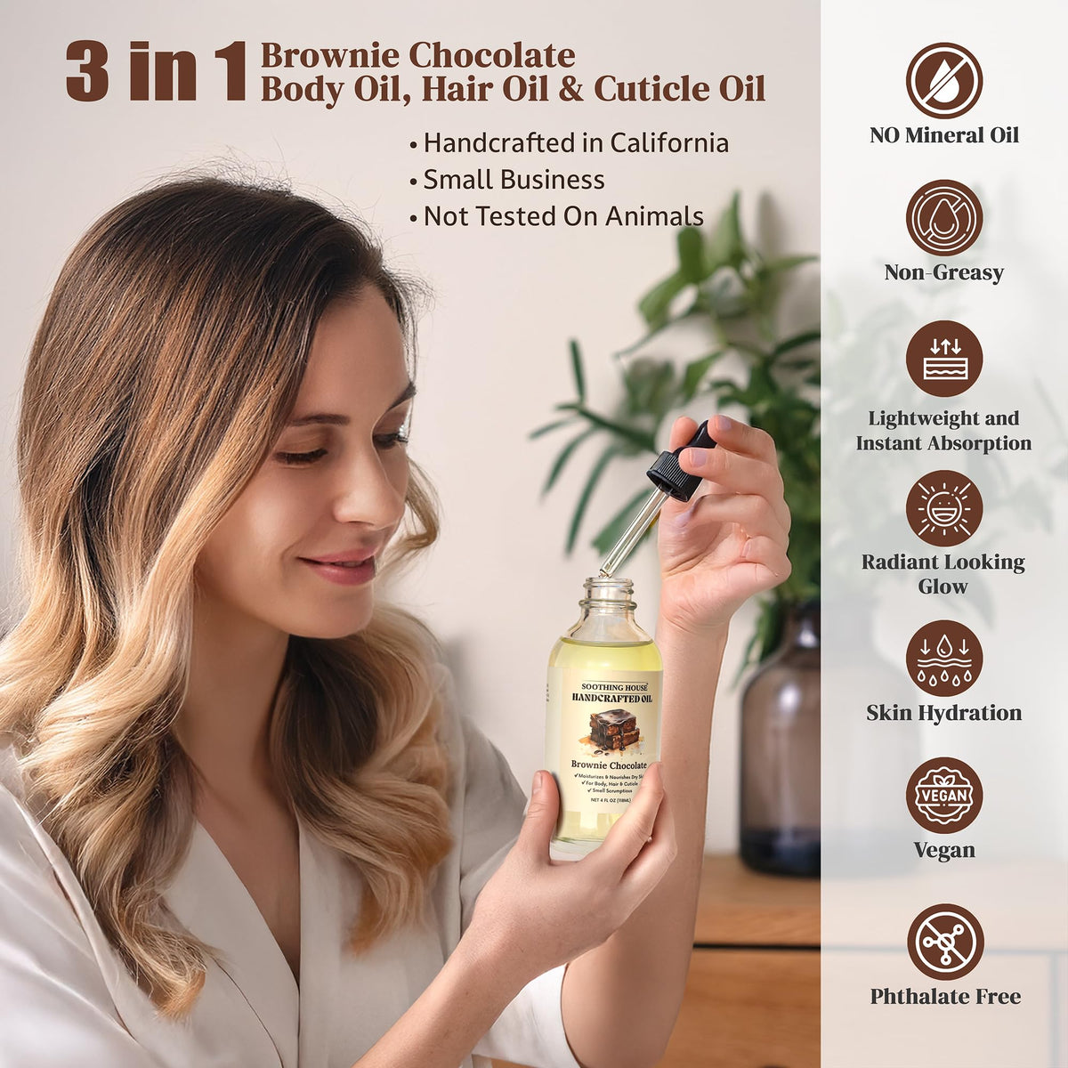 Soothing House smoothing oil through hair to add shine and tame frizz benefit