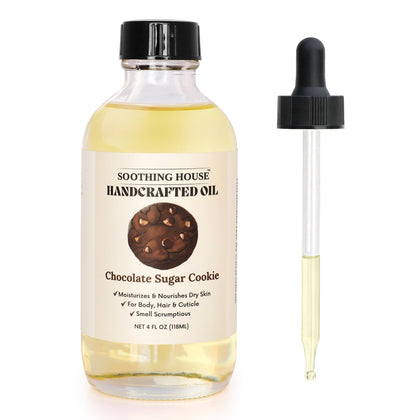 Soothing House front bottle showing label and decadent chocolate sugar cookie scent benefits