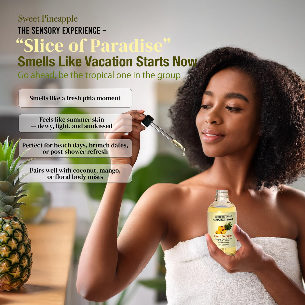 Soothing House smoothing oil on hair ends for added shine