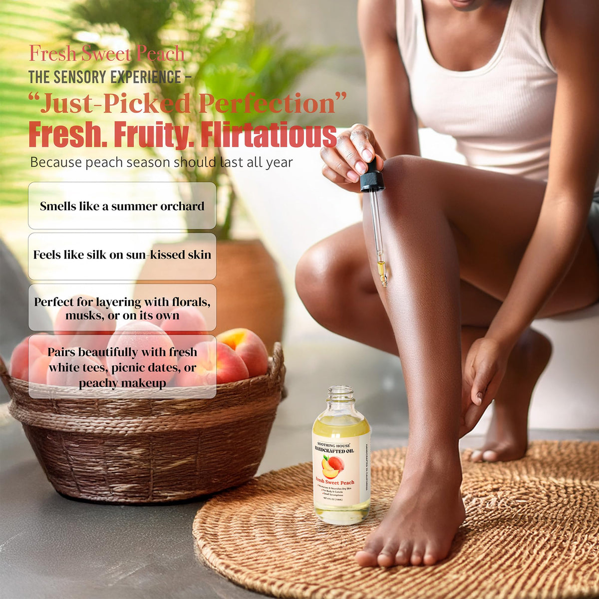 Soothing House oil texture on skin showing quick absorption and glow benefit