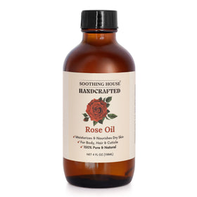 Soothing House label close-up highlighting natural rose oil and clean ingredients
