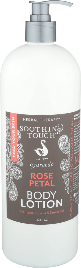 Soothing Touch front packaging showing 32 oz bottle and rose scent benefits