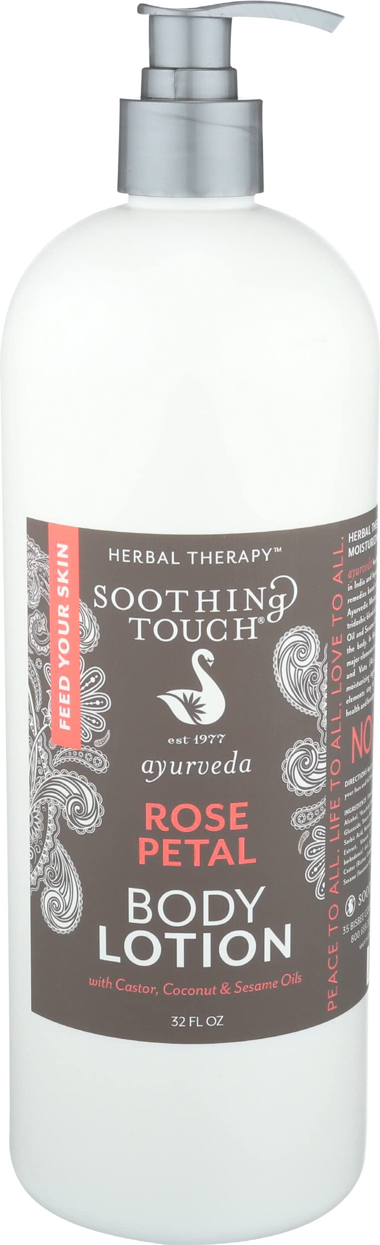 Soothing Touch front packaging showing 32 oz bottle and rose scent benefits