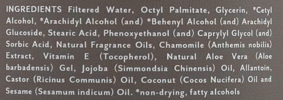 Soothing Touch ingredients label highlighting Ayurvedic oil benefits