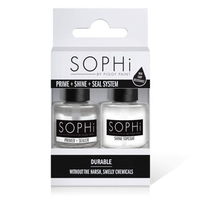 SOPHi front packaging showing the primer and topcoat with clear benefits