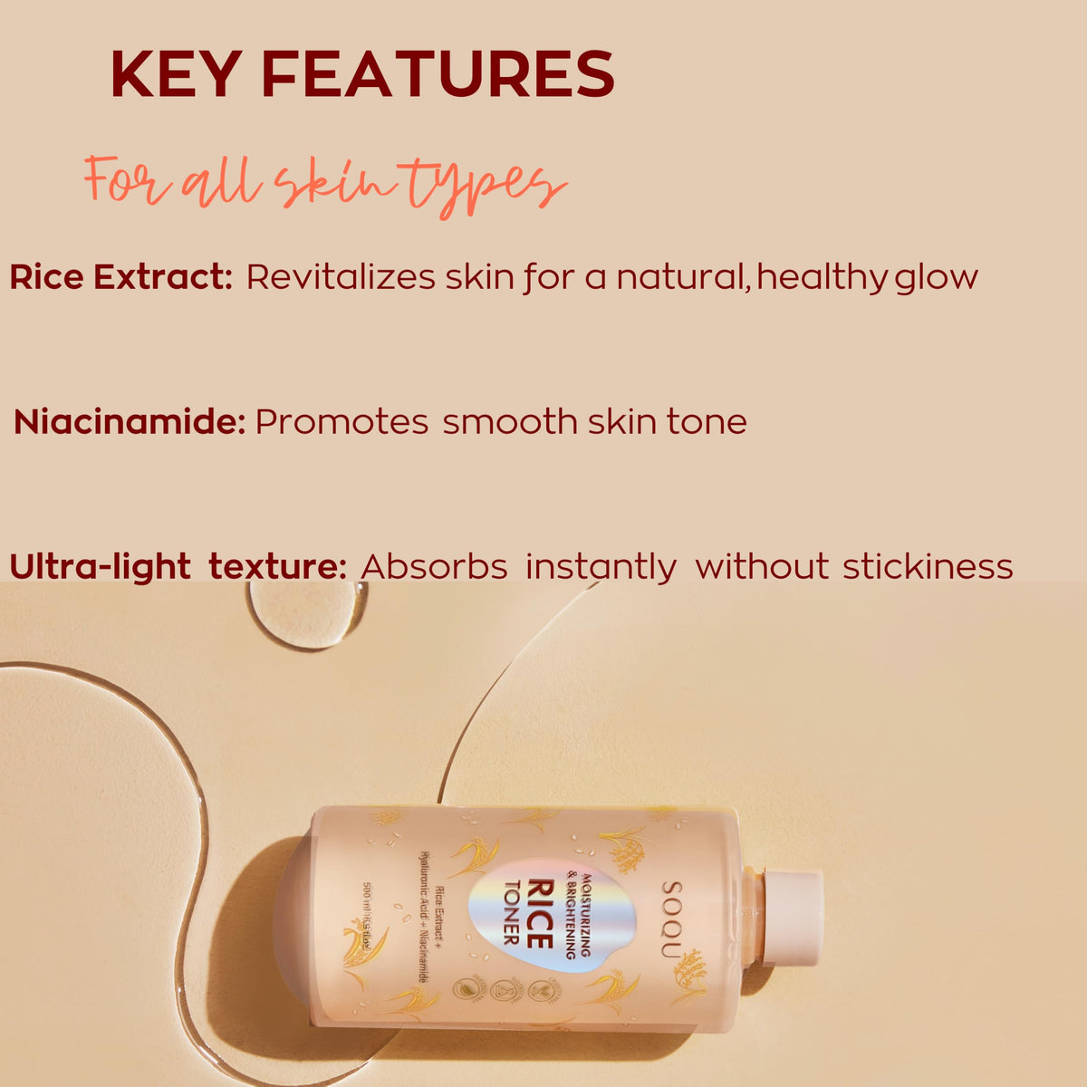 SOQU toner being patted into skin demonstrating hydration and easy layering benefit