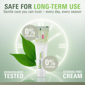 Sorion cream being rubbed into skin on hand to reduce dryness