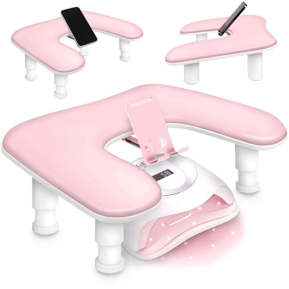 Sorreni front view of pink U-shaped arm rest showing stable profile and comfort