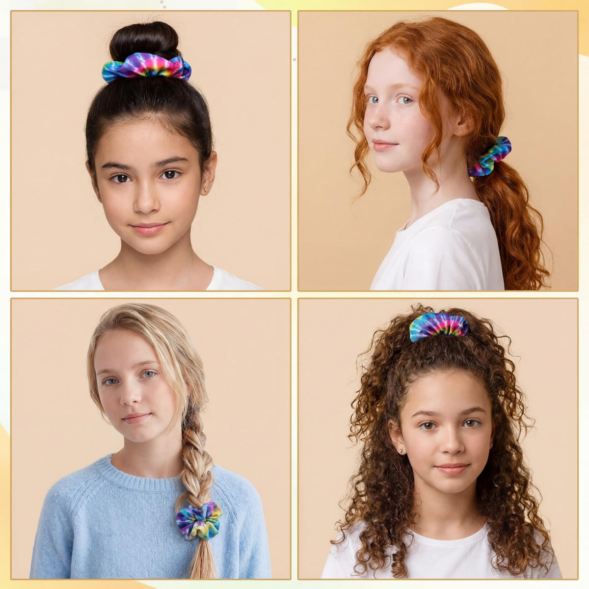 Sosation scrunchie worn in a ponytail illustrating secure hold and comfortable wear