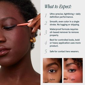 SOSHE liner applied along lash line demonstrating precise, smudge-resistant finish