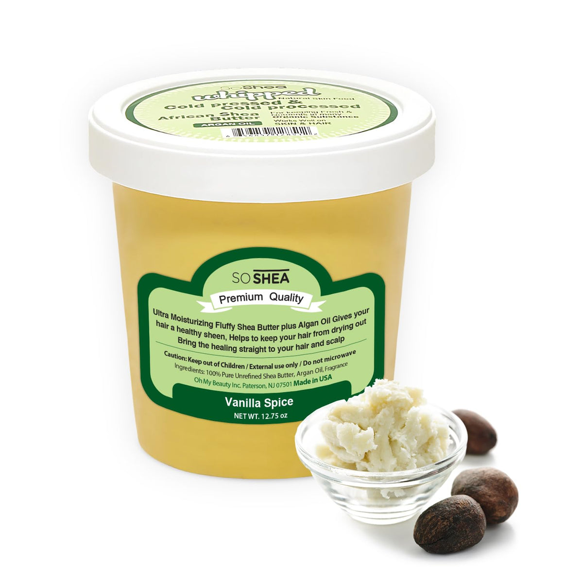 SoShea jar front view showing product branding and vanilla spice scent benefit