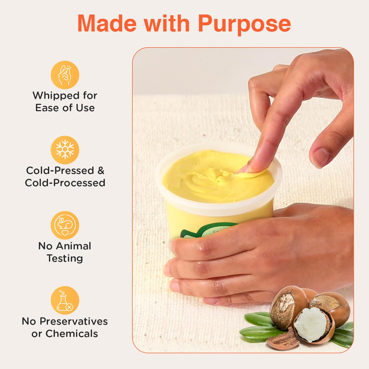 SoShea being scooped and applied from hand showing quick absorption benefit