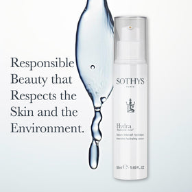SOTHYS bottle next to common items for scale, clarifies size and travel convenience