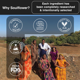 Soulflower packaging box and bottle portraying premium presentation and safety
