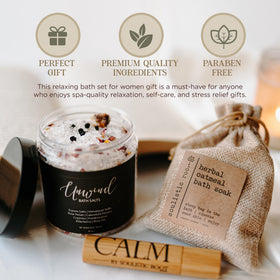 soulistic root lavender oatmeal soak pouch with visible texture benefit: skin-softening bath