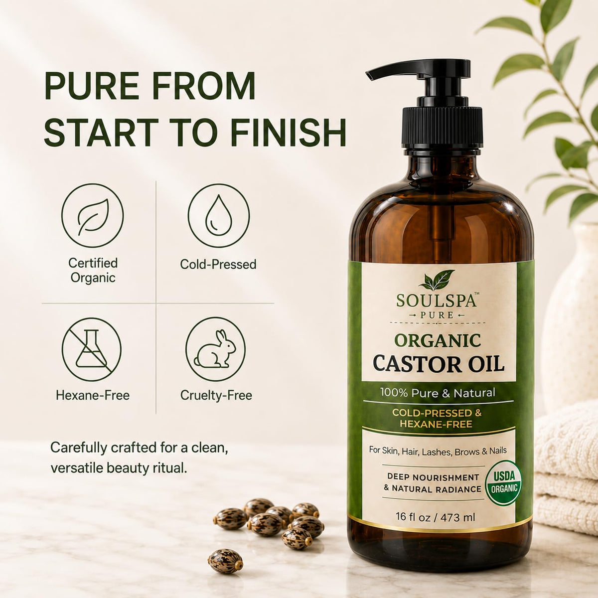 SOULSPA PURE applied to cuticles and nails to moisturize and restore softness