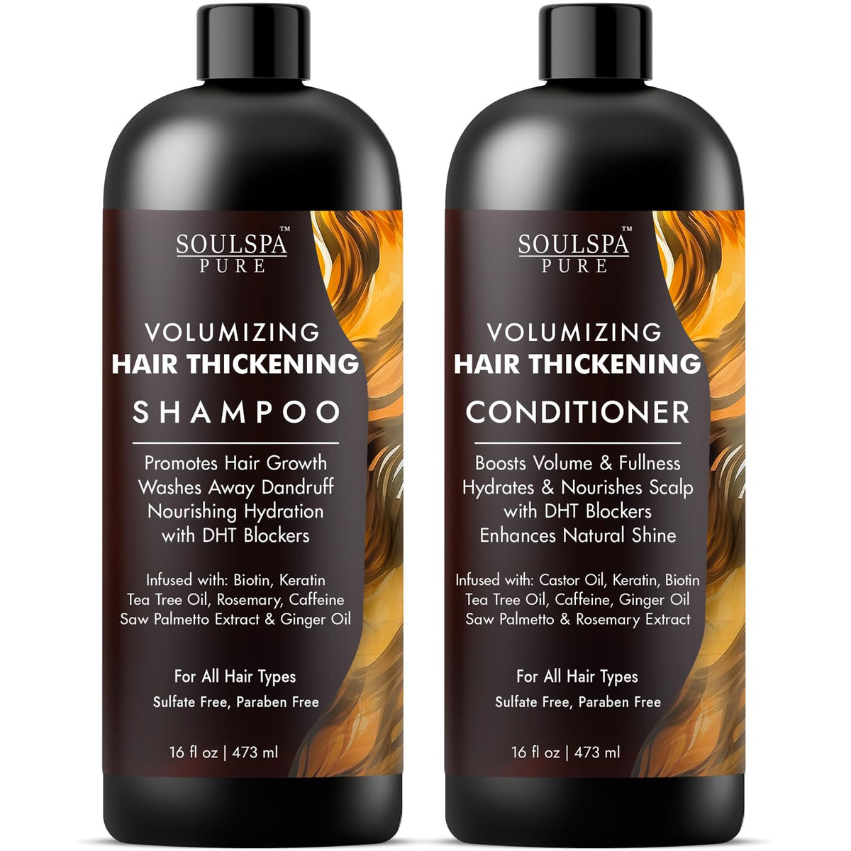 SOULSPA PURE front packaging showing volumizing shampoo and conditioner benefits