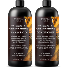 SOULSPA PURE front packaging showing volumizing shampoo and conditioner benefits