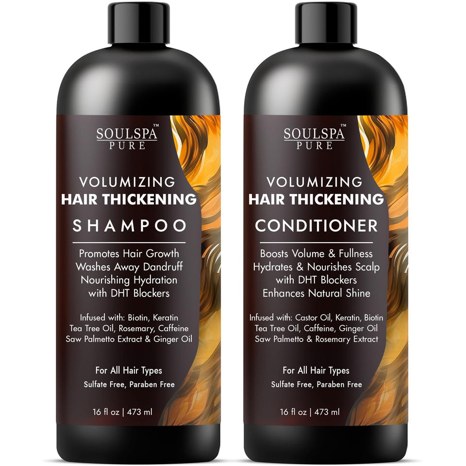 SOULSPA PURE front packaging showing volumizing shampoo and conditioner benefits