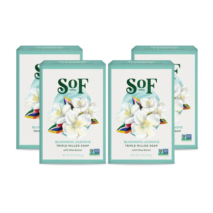 South Of France front packaging showing four jasmine-scented bars and benefits