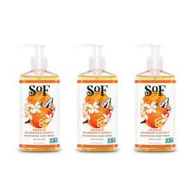 South Of France front pack of three 8 oz bottles showing label and pumps, convenient refill supply