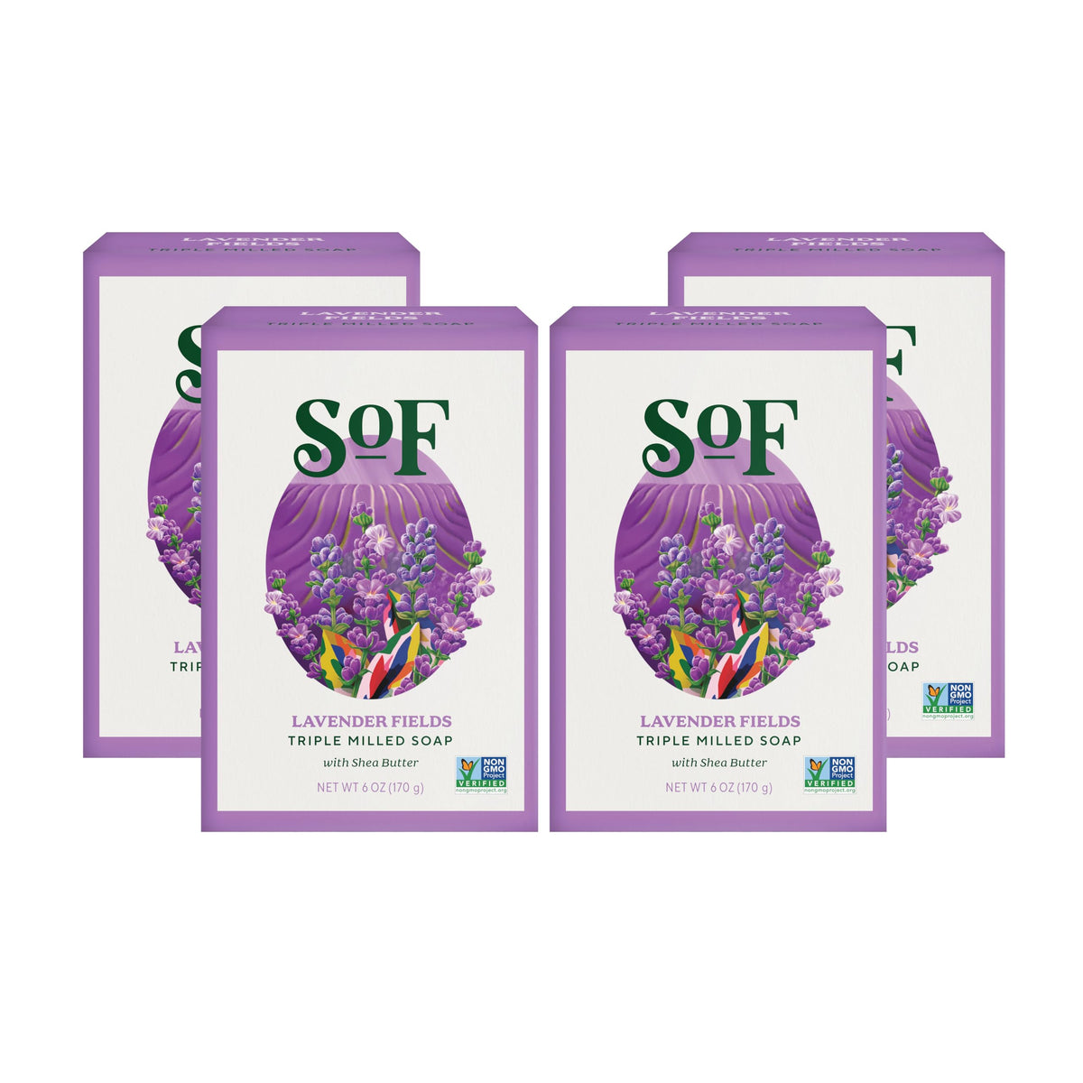 South Of France front packaging showing four lavender fields bars and benefits