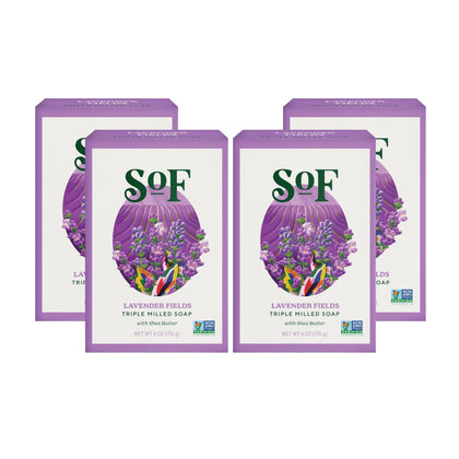 South Of France front packaging showing four lavender fields bars and benefits