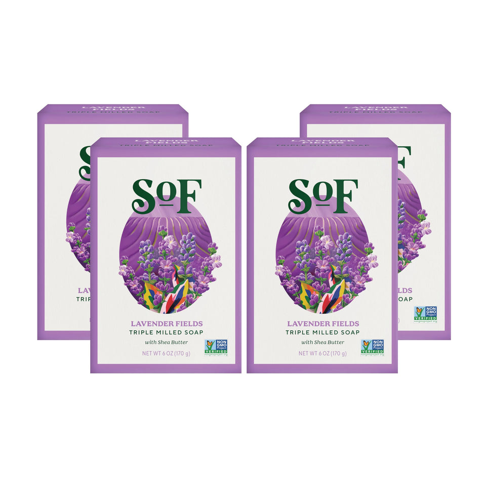South Of France front packaging showing four lavender fields bars and benefits