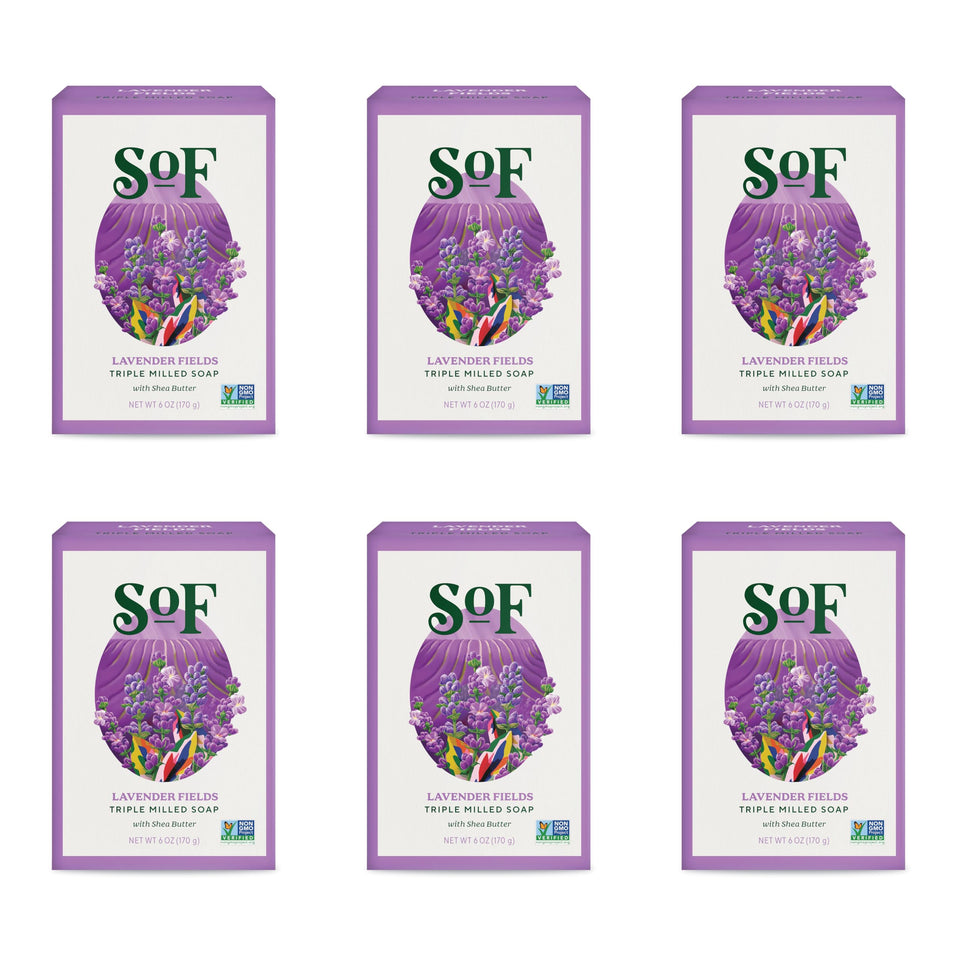 South Of France front packaging showing six lavender bars and benefits