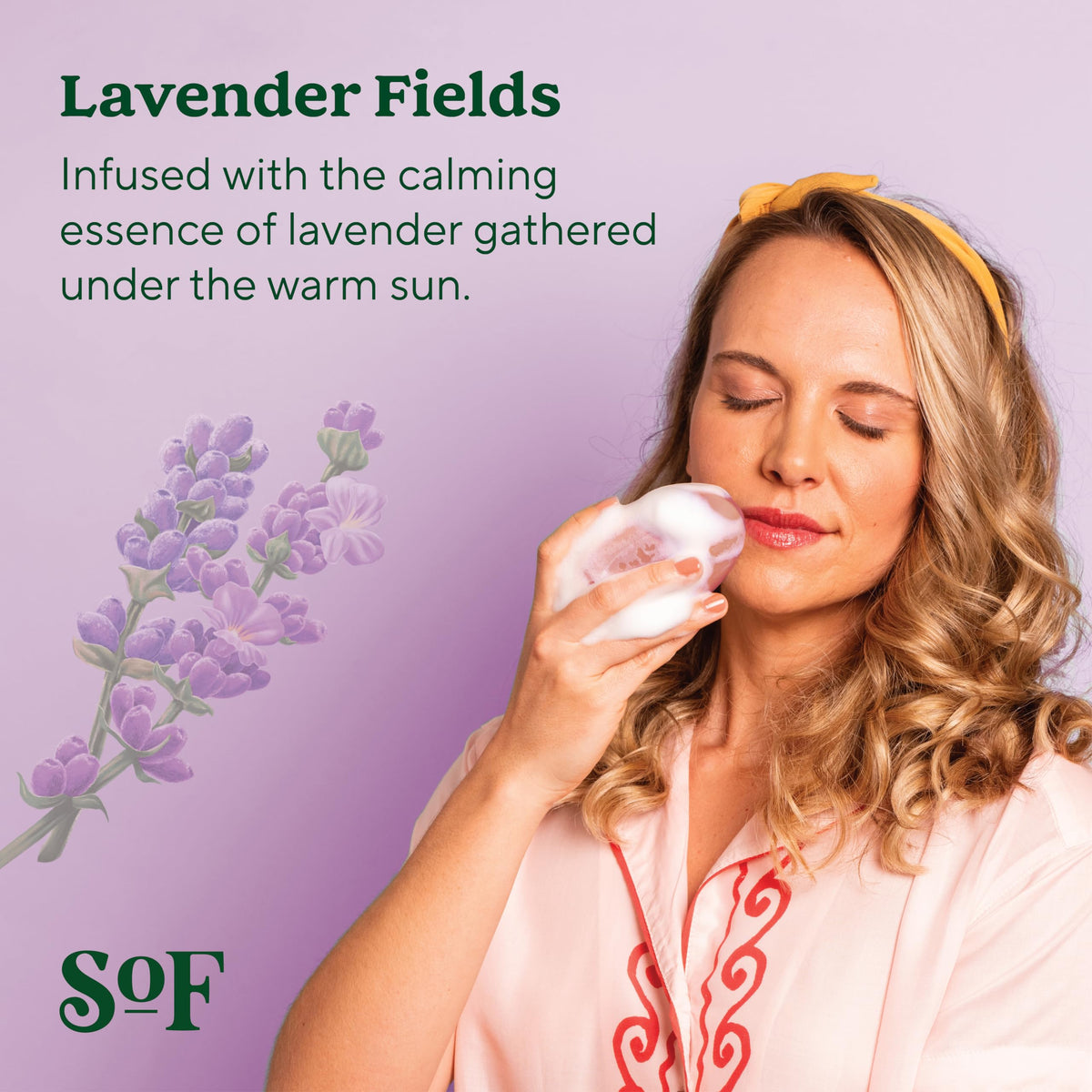 South Of France soap lather in hand demonstrating moisturizing foam benefit