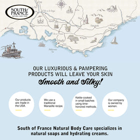 South of France soap in bathroom setting suggesting refreshing scent and aesthetic benefit